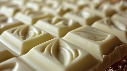 Close-up of a creamy white chocolate bar showcasing its texture