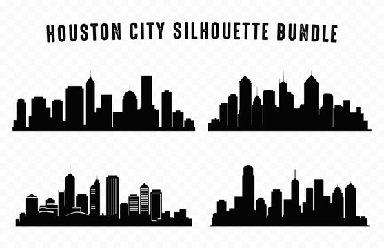 Houston City Skyline Silhouette Vector Set, City buildings Silhouette bundle isolated on a white background