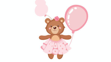 Obraz na płótnie Canvas Teddy bear with balloon flower. Cute baby bear girl.