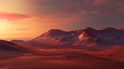 Alien landscape at sunset Mars at sunset surface of Mars