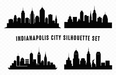 Indianapolis City Skyline black and white Silhouette Set, City buildings Silhouettes isolated on a white background