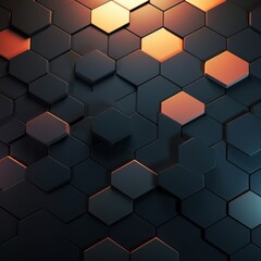 Peach dark 3d render background with hexagon pattern