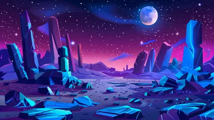Foto op Plexiglas anti-reflex Alien planet landscape with rocks and futuristic bud © Anas
