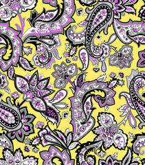 Paisley pattern trendy background seamless.  Flowers tribal asian style ornament amazing graphic backdrop.