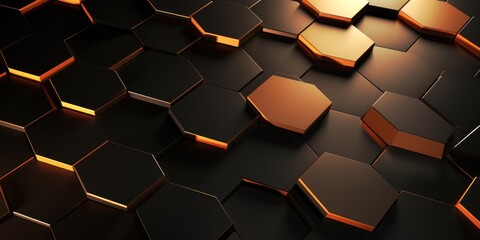 Peach dark 3d render background with hexagon pattern - obrazy, fototapety, plakaty