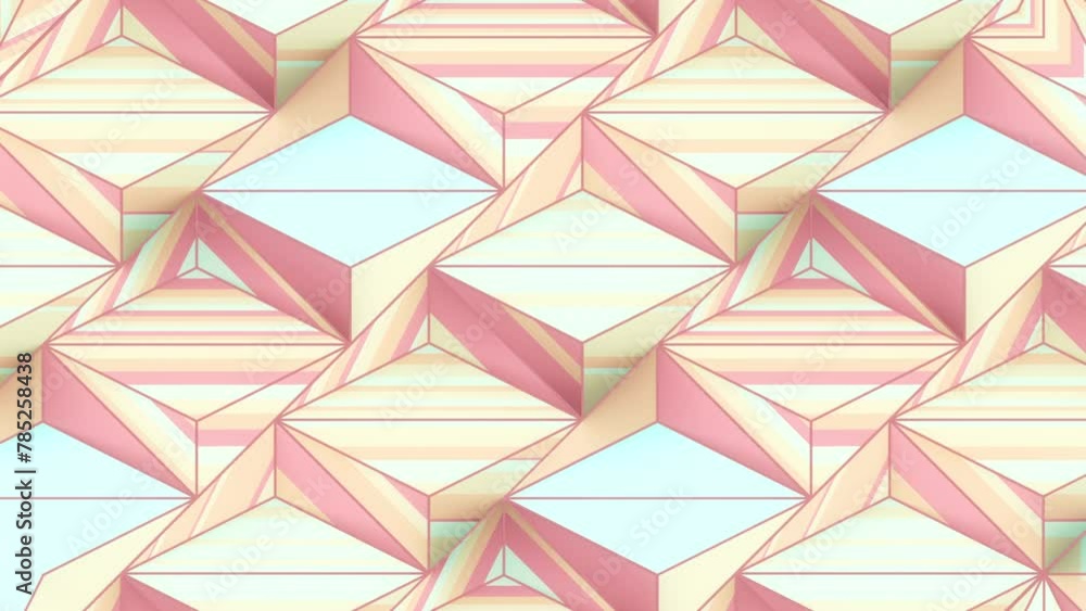 Poster 3d rendering loop animation of moving polygons arranged in a repeating pattern