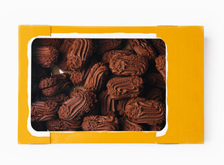 Box of chocolate cookies isolated on white