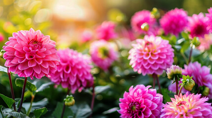 Obraz premium Beautiful blooming pink dahlia flowers in the garden.