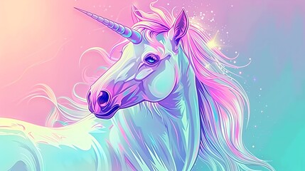 Capture the essence of a graceful unicorn in a vector art style, using pastel colors and clean...