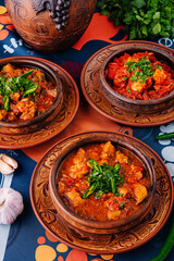 Traditional clay pot stews with fresh herbs