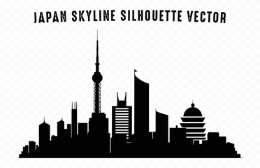 Japan City Skyline black Silhouette Vector, City building Silhouette isolated on a white background