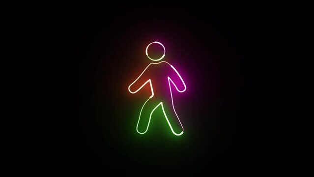 Neon glowing walking icon animation. Walk sign.