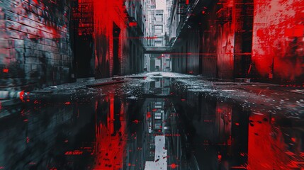 Horror vibes in a new light! Craft a haunting scene of urban decay mixed with unexpected camera angles at eye level Use digital glitch art to amplify the horror thrills in this urban exploration conce