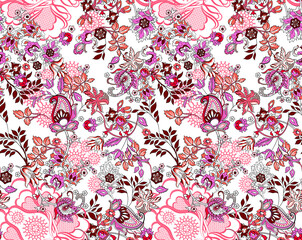 Floral paisley pattern trendy background seamless. Flowers tribal asian style ornament amazing graphic backdrop.