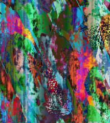 Floral pattern of intertwined intricate abstract elements, green and yellow. Abstract leaf design, illustration background crafted for textile or print. Seamless pattern