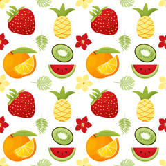 Seamless pattern of summer fruit. summertime, wrapping, backdrop. Vector illustration.