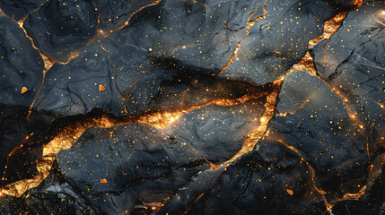 Abstract background, creative texture of dark marble with gold veins.