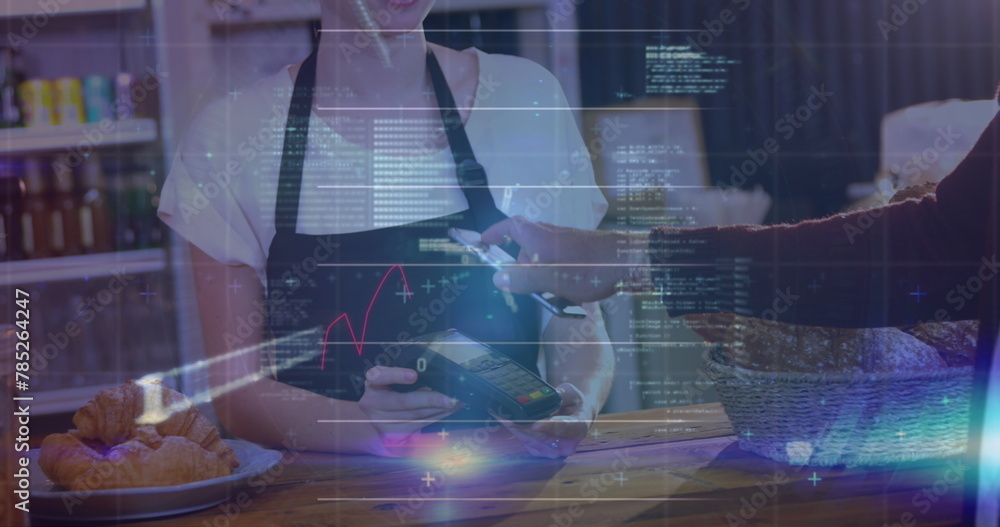 Poster image of digital data processing over people using a payment terminal