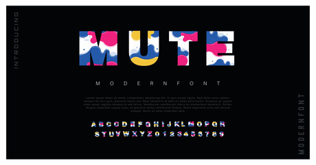 Mute  letters font design, digital alphabet letters and numbers vector illustration