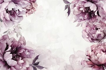 Beautiful Purple Flowers Bloom on a Clean White Background with Ample Space for Text in the Center