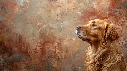 Golden Retriever peacefully laying in a cozy setting with warm tones, perfectly positioned using the rule of thirds. Serene and inviting atmosphere.