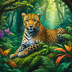 Fototapeta premium The image could be named Majestic Leopard and Jaguar in Wildlife Habitat