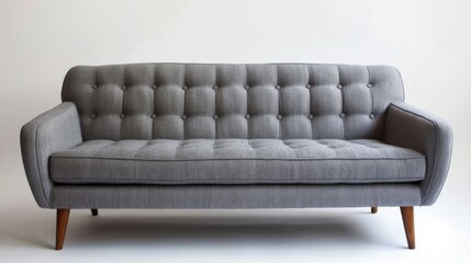 A gray couch with a black and white pattern