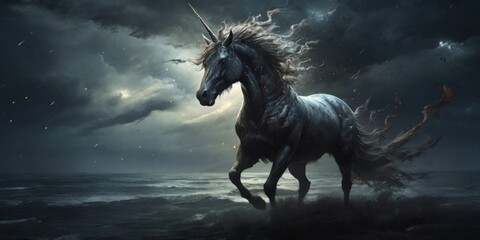 Obraz na płótnie Canvas Unicorn on a night with high winds