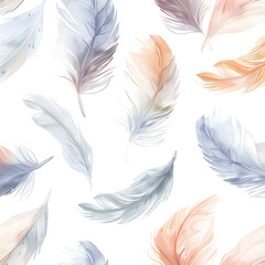 Repeating illustration of colorful bird feathers for fabric design