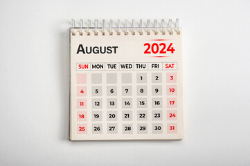 August 2024. One page of annual business monthly calendar on white background. August 2024...