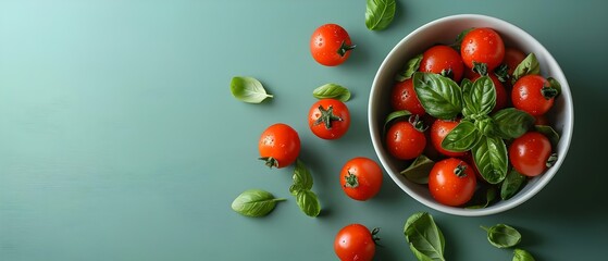 Fresh Tomatoes & Basil: The Essence of Minimalist Nutrition. Concept Nutrient-Rich Ingredients, Healthy Eating Choices, Simple Recipe Ideas, Plant-Based Lifestyle