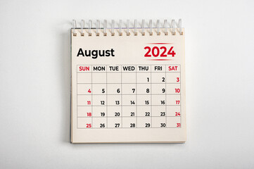 August 2024. One page of annual business monthly calendar on white background. August 2024...