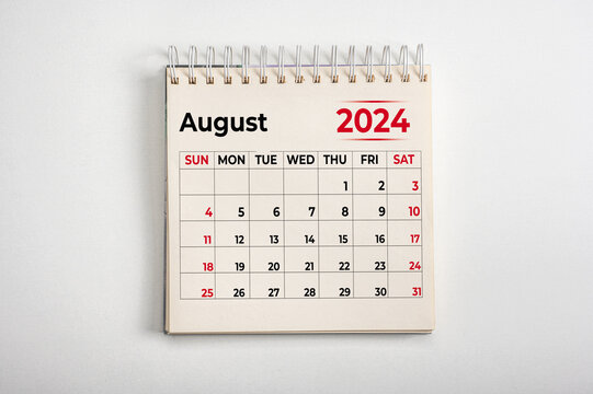 August 2024. One page of annual business monthly calendar on white background. August 2024 reminder, business planning, appointment meeting and event