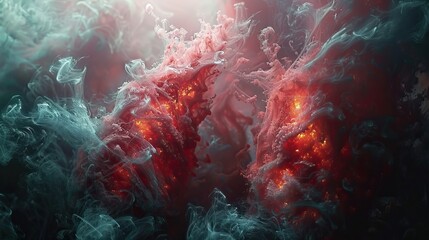 Fototapeta na wymiar Red and blue smoke, looks like an alien planet