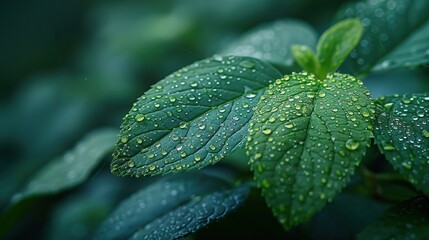 raindrops on green leaves