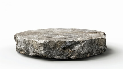 vintage low stone podium for food or cosmetic product display, isolated on white background