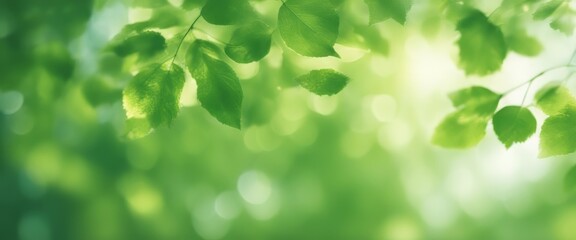 Fototapeta na wymiar Light green shiny summer leaves abstract motion design