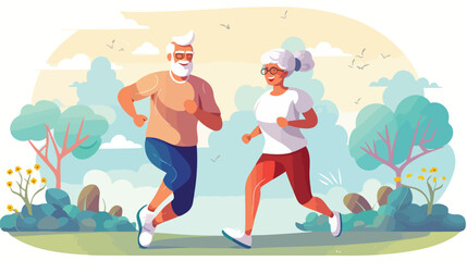 Senior people doing sports. Cartoon vector illustration