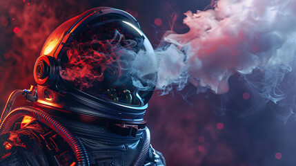 Astronaut blowing smoke from the helmet