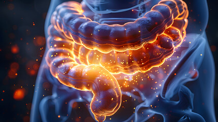 Human stomach pain. digestive problems. 3d illustration.. - obrazy, fototapety, plakaty