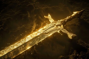 A golden sword with a glowing aura
