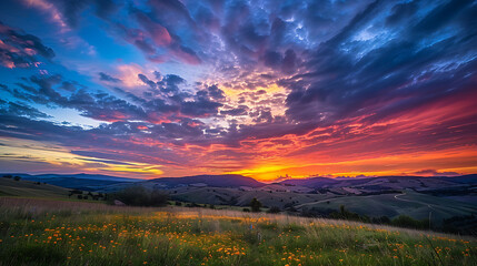Beautiful view with bright sunset colors