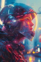 Illustrate the concept of energy metabolism optimization in a stylized, futuristic setting, merging elements of photorealism and glitch art to convey the idea of technological advancement and efficien - obrazy, fototapety, plakaty