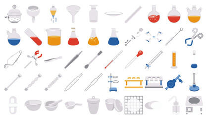 Laboratory and science icons in flat style.