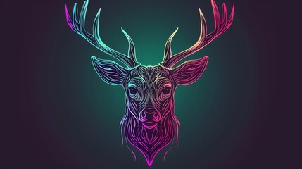   A deer's head outlined by multicolored lines against a dark background