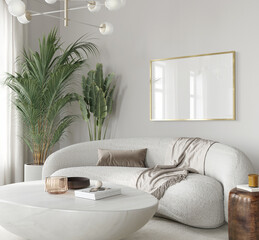 One frame mockup, home interior background, blank wall, 3D render - obrazy, fototapety, plakaty