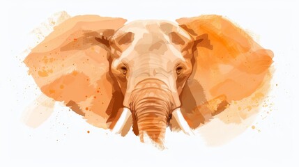   A watercolor painting of an elephant's head with visible tusks extending outwards
