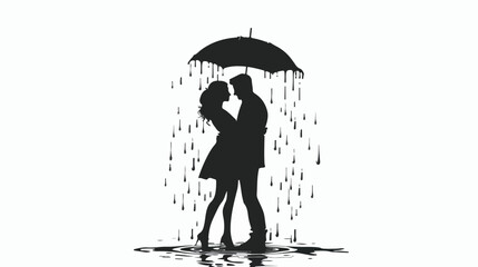 Silhouette of couple embracing in the rain vector illustration