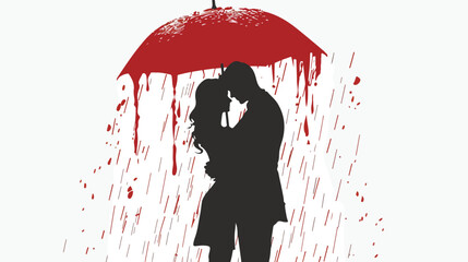 Silhouette of couple embracing in the rain vector illustration