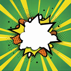 Olive background with a white blank space in the middle depicting a cartoon explosion with yellow rays and stars. The style is comic book vector